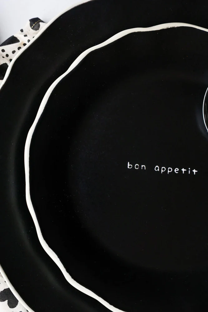 12 Piece Black & Off-White Edge Bon Appetit Dinner Set - Image 5