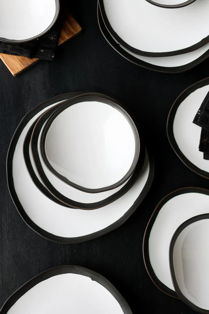 12 Piece Monochrome Handmade Dinner Set - Image 6
