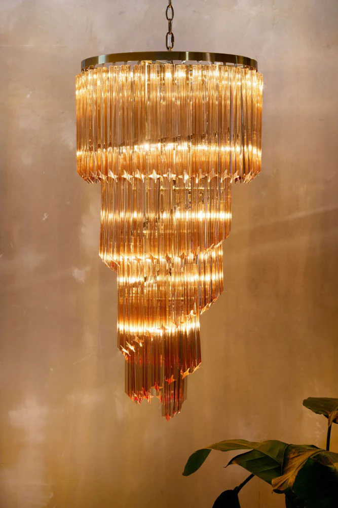 3-Tier Champagne Pink Glass Chandelier - Image 2
