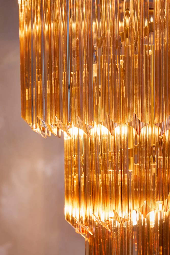 3-Tier Champagne Pink Glass Chandelier - Image 3