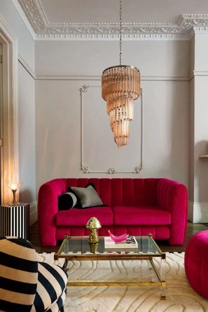 3-Tier Champagne Pink Glass Chandelier - Image 4
