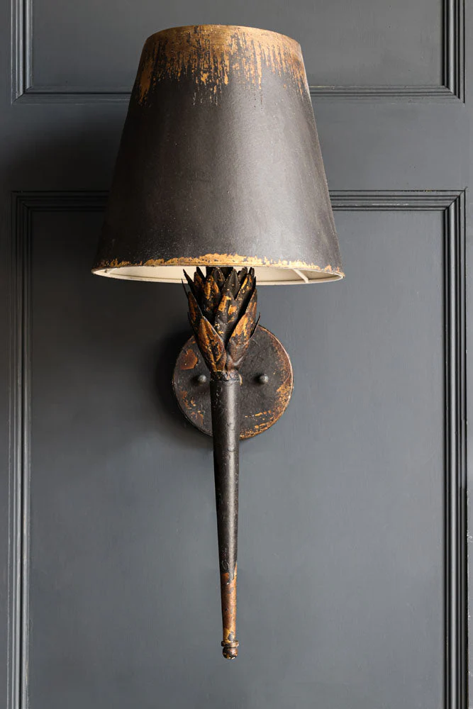 Aged Effect Black & Old Gold Torch Wall Light