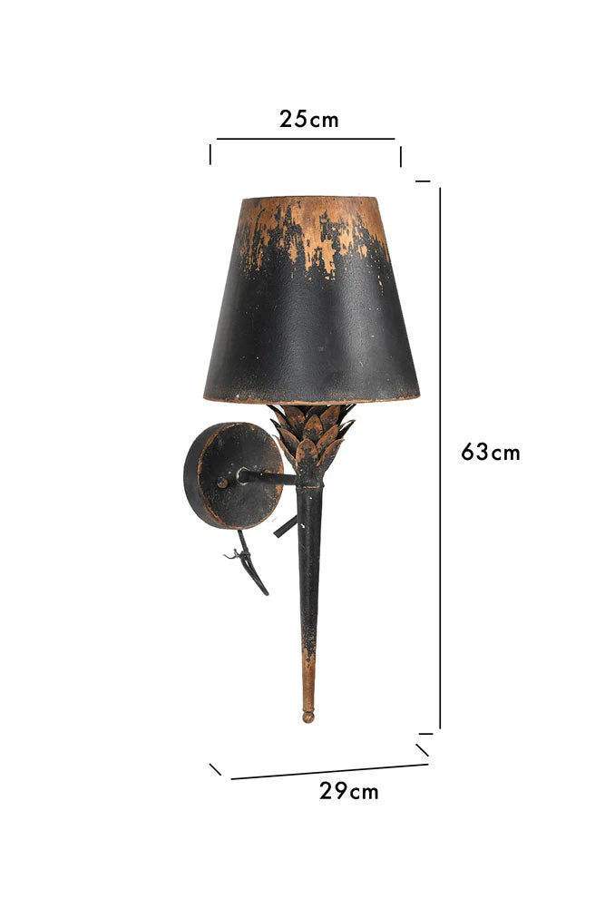 Aged Effect Black & Old Gold Torch Wall Light - Image 11