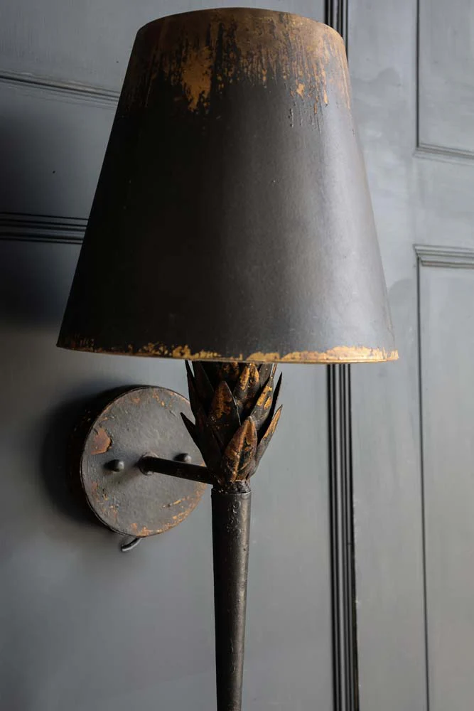 Aged Effect Black & Old Gold Torch Wall Light - Image 14