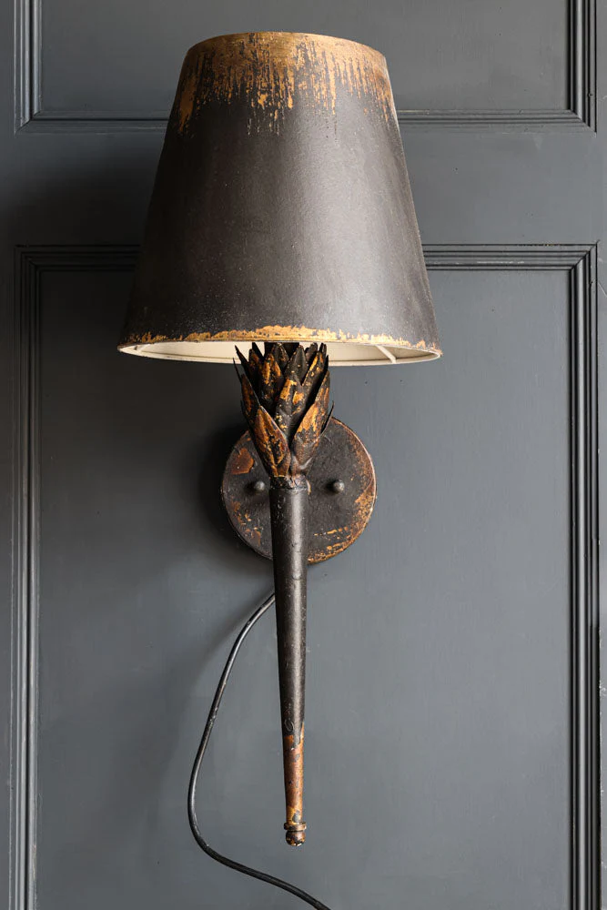 Aged Effect Black & Old Gold Torch Wall Light - Image 2