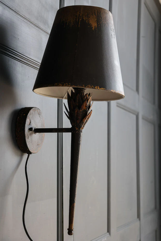 Aged Effect Black & Old Gold Torch Wall Light - Image 4