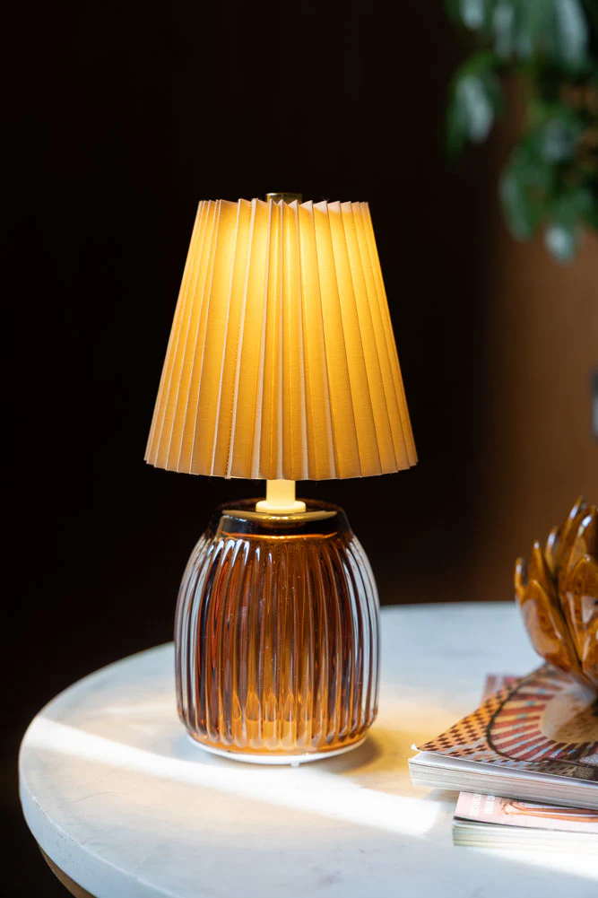 Amber Pleated Rechargeable Table Lamp - Image 3