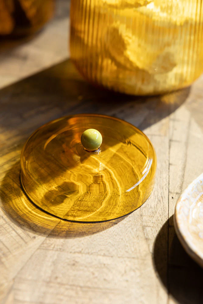Amber Ribbed Glass Storage Jar - Tall - Image 2