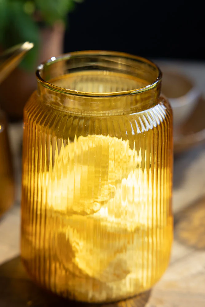 Amber Ribbed Glass Storage Jar - Tall - Image 4