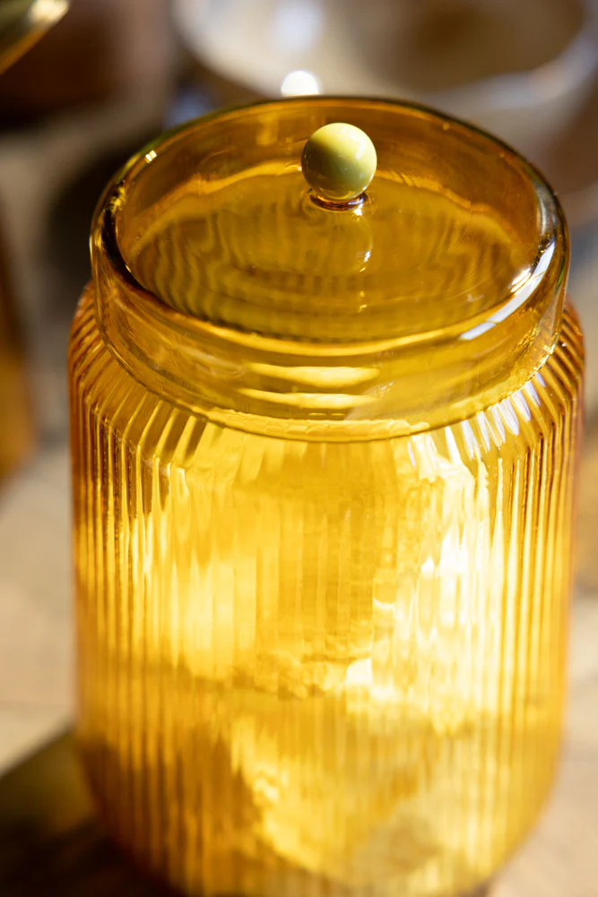 Amber Ribbed Glass Storage Jar - Tall - Image 5