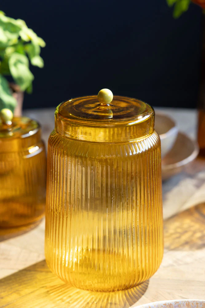 Amber Ribbed Glass Storage Jar - Tall - Image 6