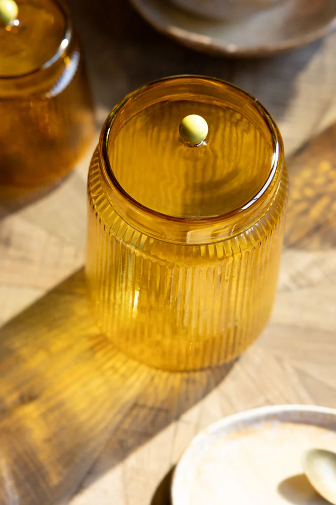 Amber Ribbed Glass Storage Jar - Tall - Image 7