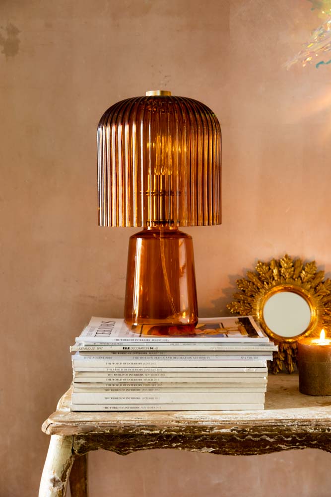 Amber Seventies Glass Table Lamp