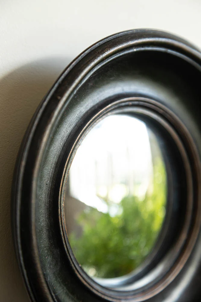 Antique Black Deep Framed Small Convex Mirror - Image 2