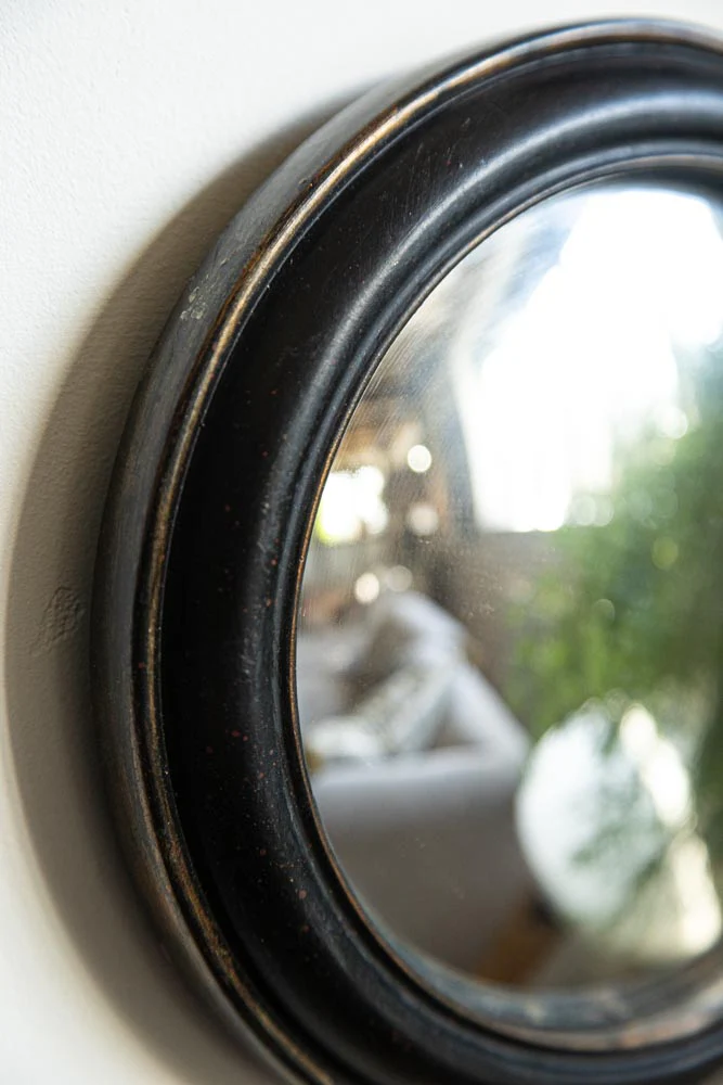Antique Black Round Framed Medium Convex Mirror - Image 2