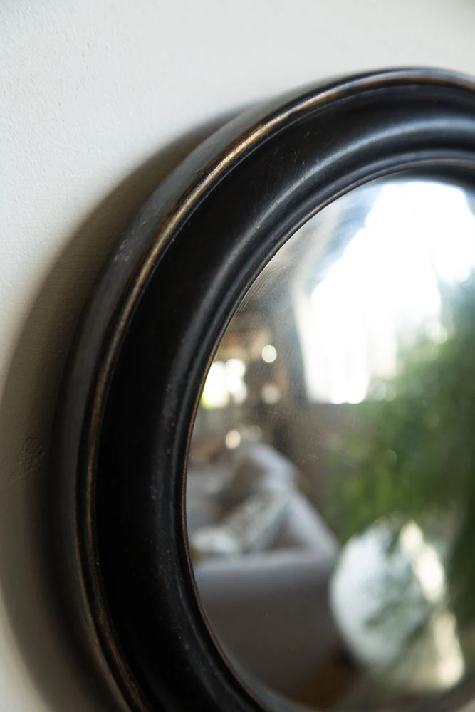 Antique Black Round Framed Medium Convex Mirror - Image 5
