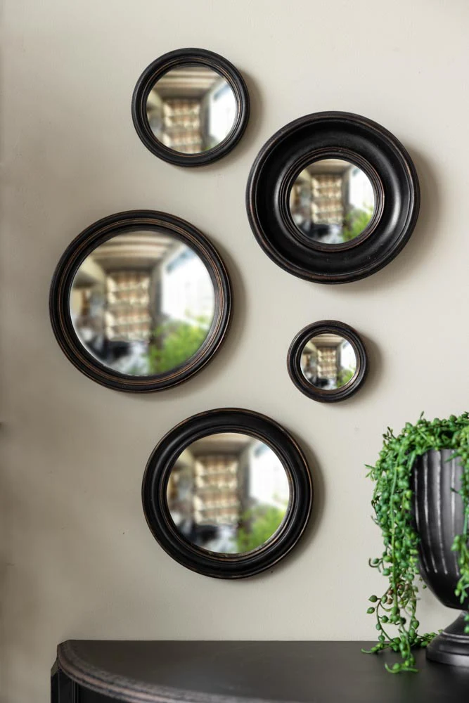 Antique Black Thin Framed Small Convex Mirror - Image 2