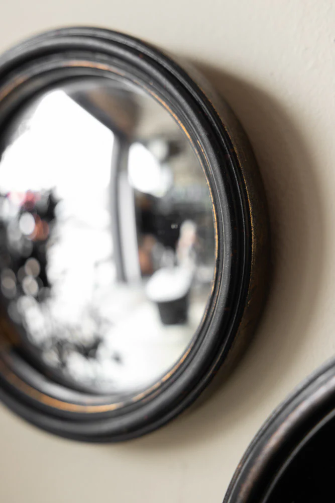 Antique Black Thin Framed Small Convex Mirror - Image 3