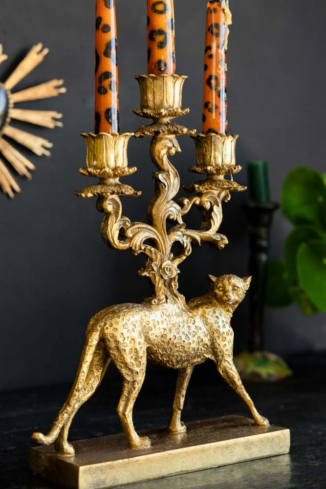 Antique Gold Cheetah Candlestick Holder - Image 4