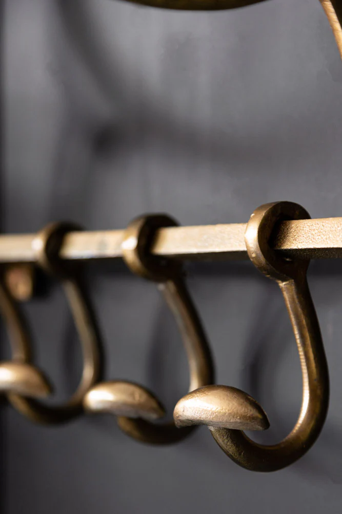 Antique Gold Luggage Rack With Coat Hooks - Image 2