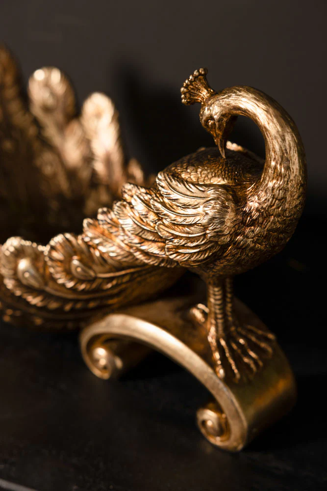 Antique-Style Gold Peacock Decorative Display Bowl - Image 5