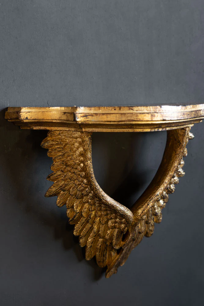 Antiqued Gold Angel Wings Wall Shelf - Image 2