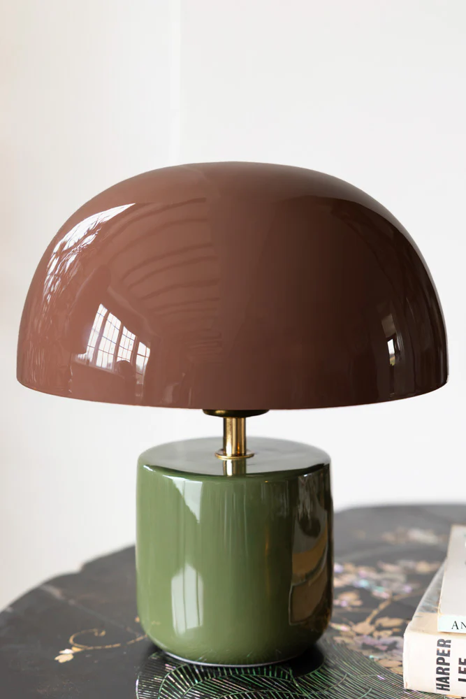 Baked Terracotta & Green Domed Table Lamp - Image 4