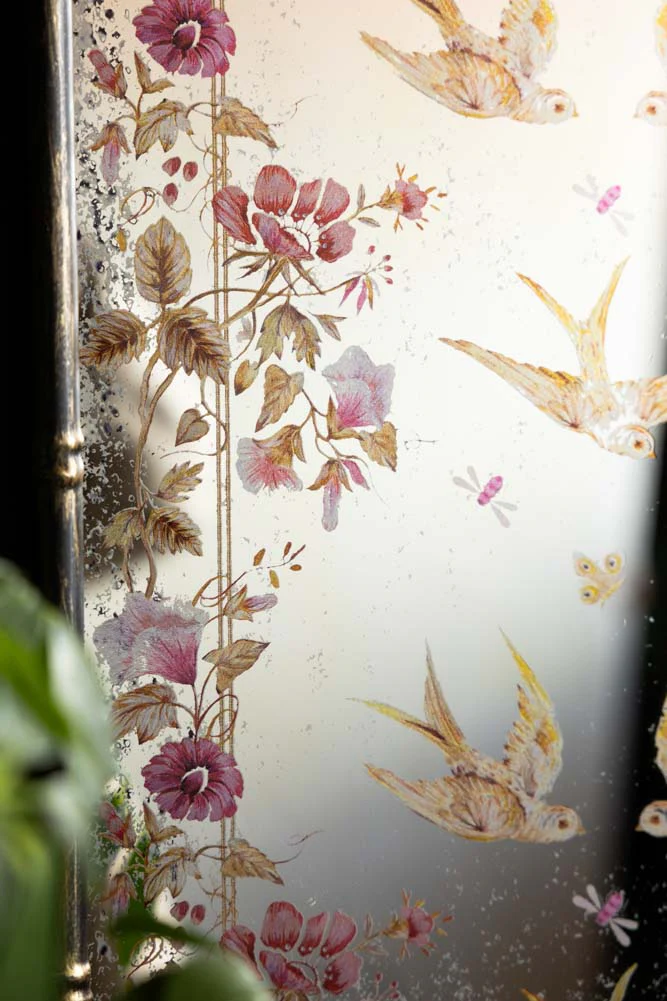 Beautiful Birds & Pink Flowers Decorative Mirror - Image 2