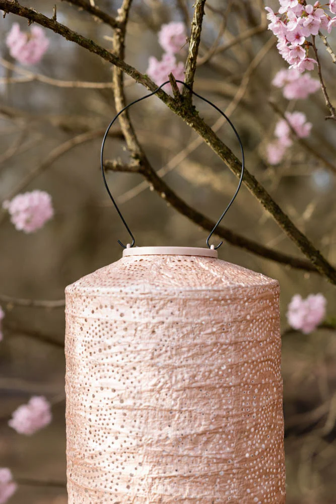 Beautiful Dusk Pink Outdoor Solar Lantern With Stand - Image 3