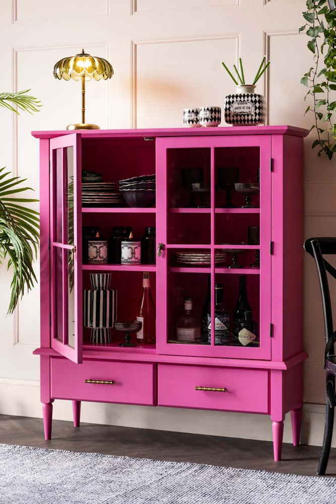 Beautiful Hot Pink Display Cabinet & Drawers