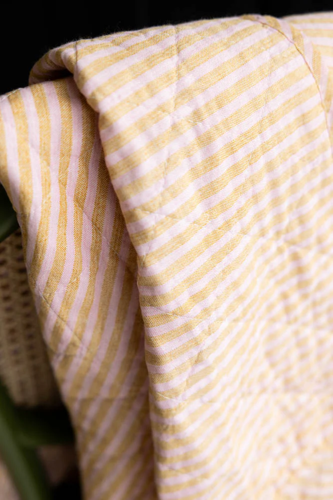 Beautiful Mustard & Pale Pink Stripe Cotton Quilt - Image 2