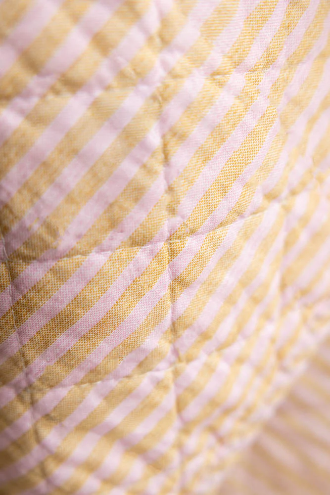 Beautiful Mustard & Pale Pink Stripe Cotton Quilt - Image 4