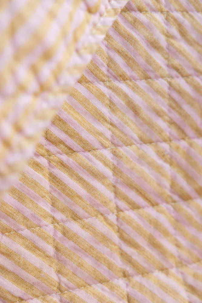 Beautiful Mustard & Pale Pink Stripe Cotton Quilt - Image 6