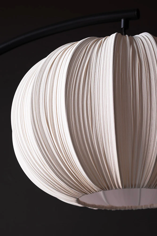 Black Arch Floor Lamp with Neutral Pleated Fabric Lampshade - Image 7