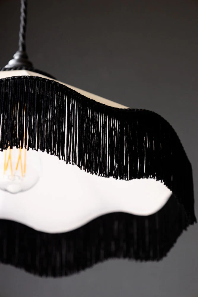 Black & Cream Tassel Ceiling Light Shade - Image 12
