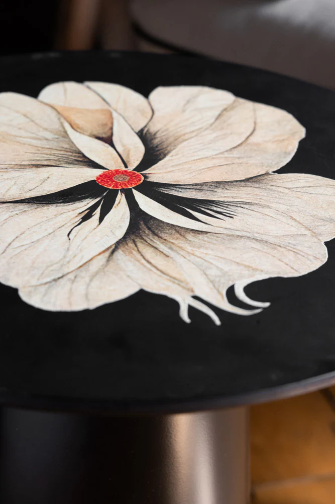 Black Floral Pattern Side Table - Image 2