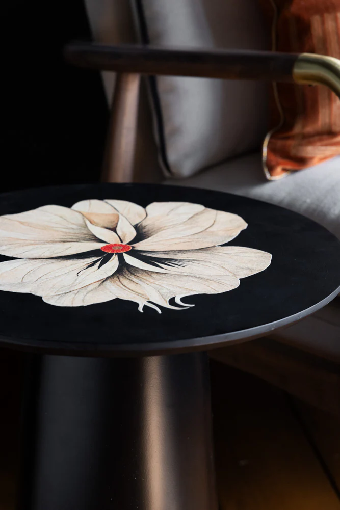 Black Floral Pattern Side Table - Image 3
