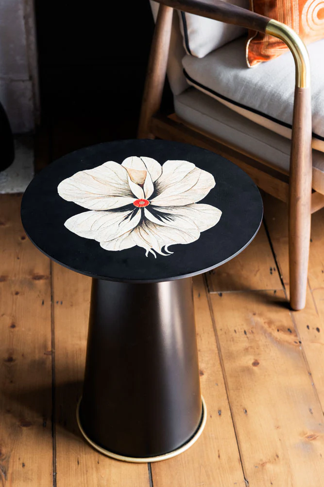 Black Floral Pattern Side Table - Image 4