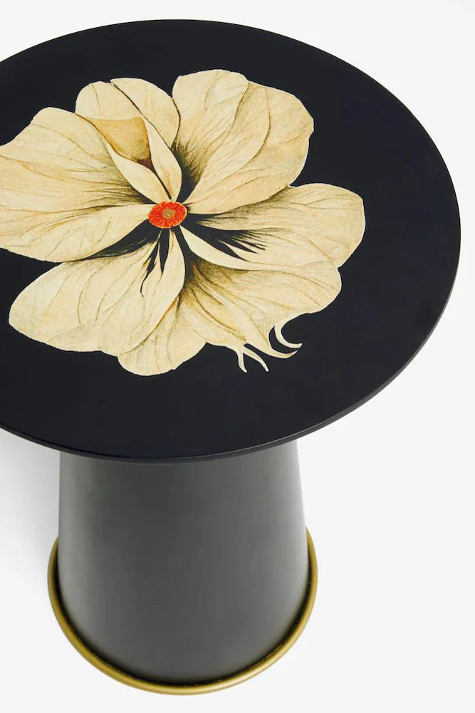 Black Floral Pattern Side Table - Image 6