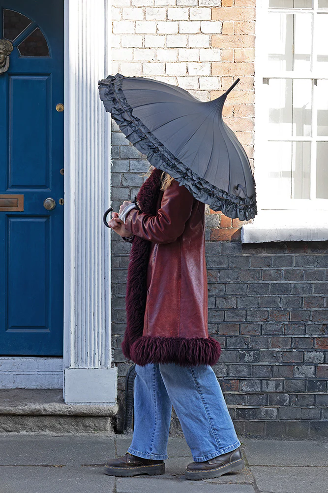 Boutique Black Frilled Edge Umbrella - Image 2