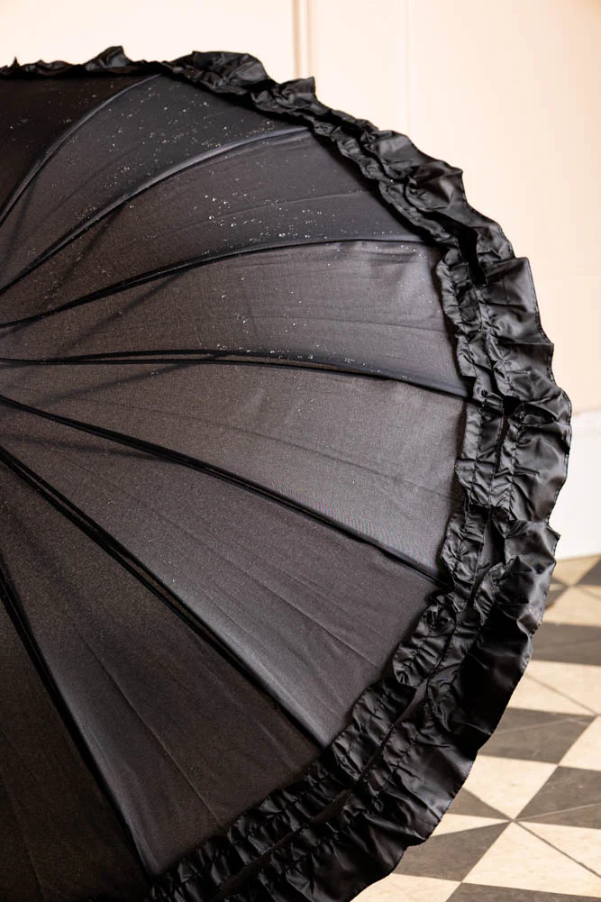 Boutique Black Frilled Edge Umbrella - Image 3