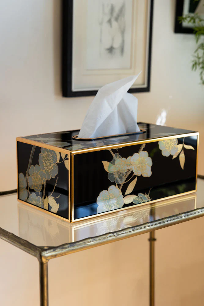 Black & Gold Blossom Tissue Box