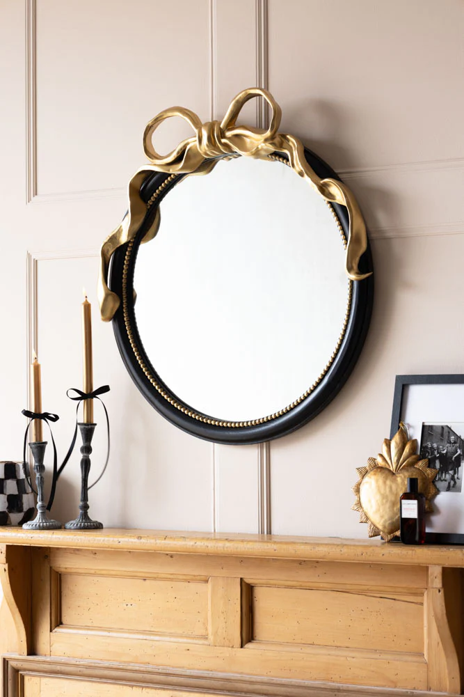 Black & Gold Bow Round Wall Mirror - Image 2