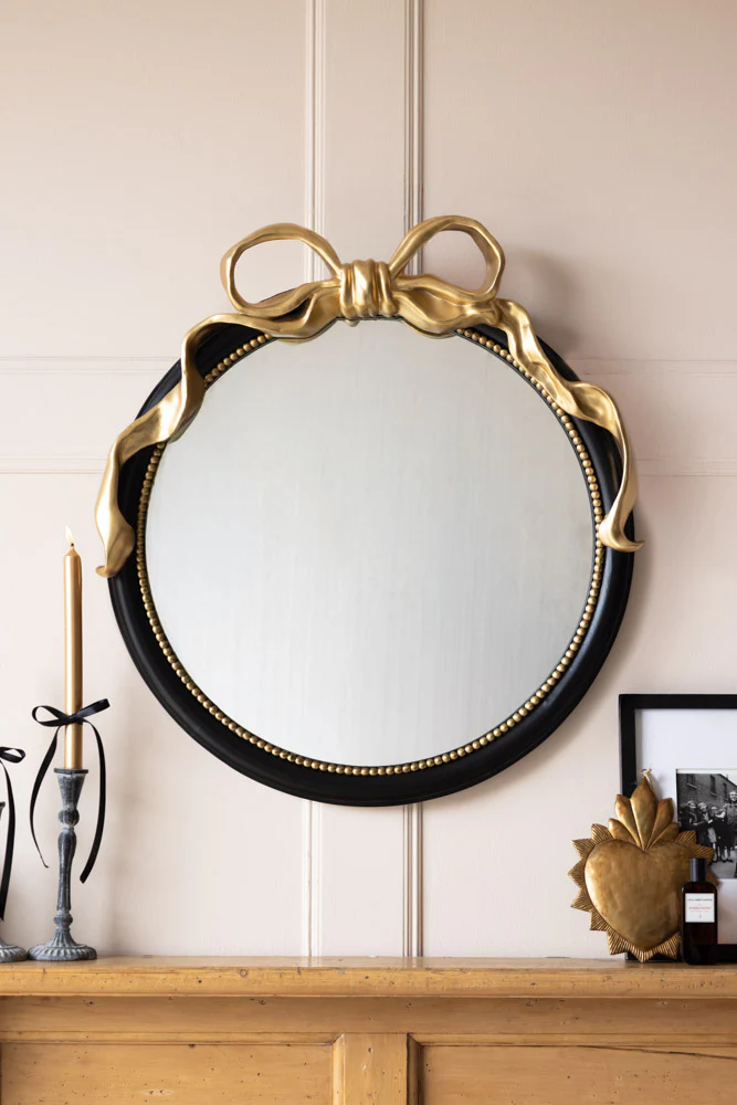 Black & Gold Bow Round Wall Mirror - Image 3