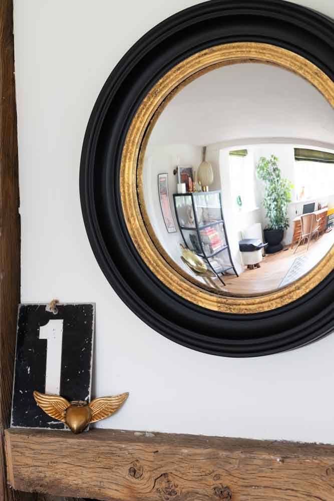 Black & Gold Framed Convex Mirror - Image 4