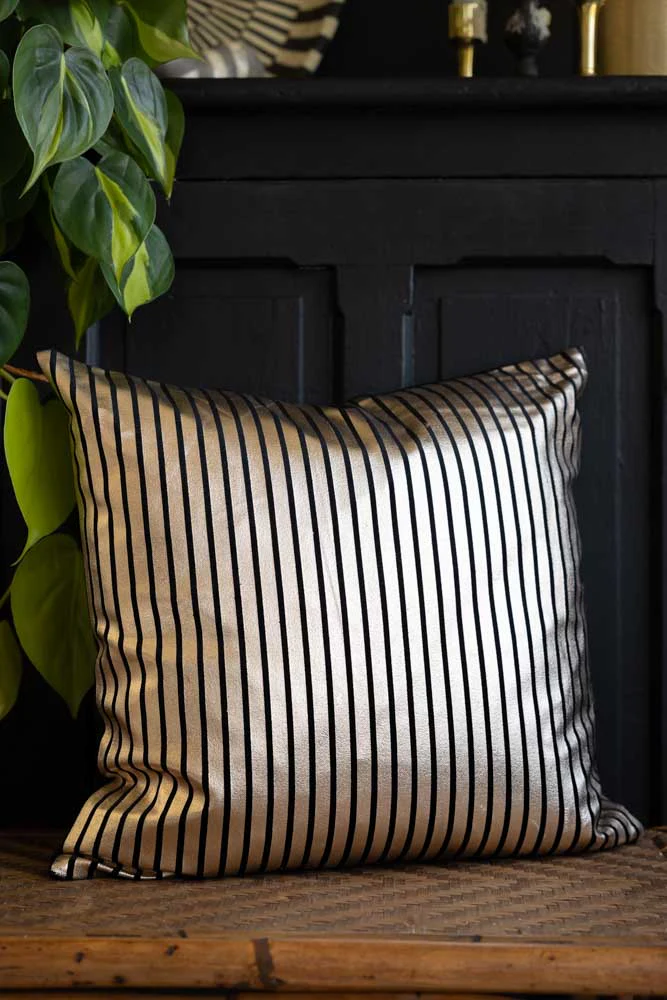 Black & Gold Striped Cushion