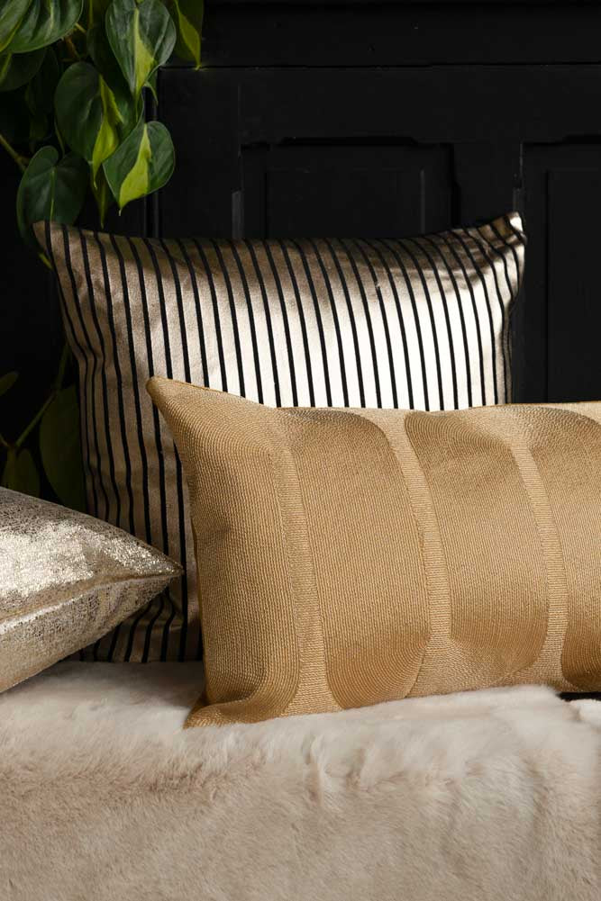 Black & Gold Striped Cushion - Image 3
