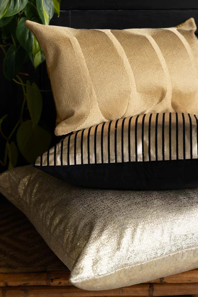 Black & Gold Striped Cushion - Image 4