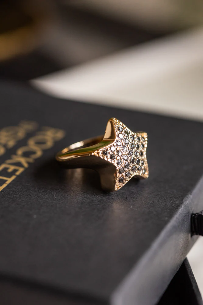 Black & Gold Studded Star Ring - Available in Two Sizes - Image 3