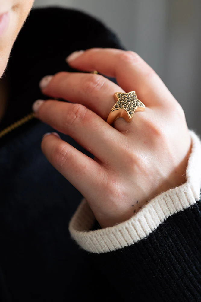Black & Gold Studded Star Ring - Available in Two Sizes - Image 4